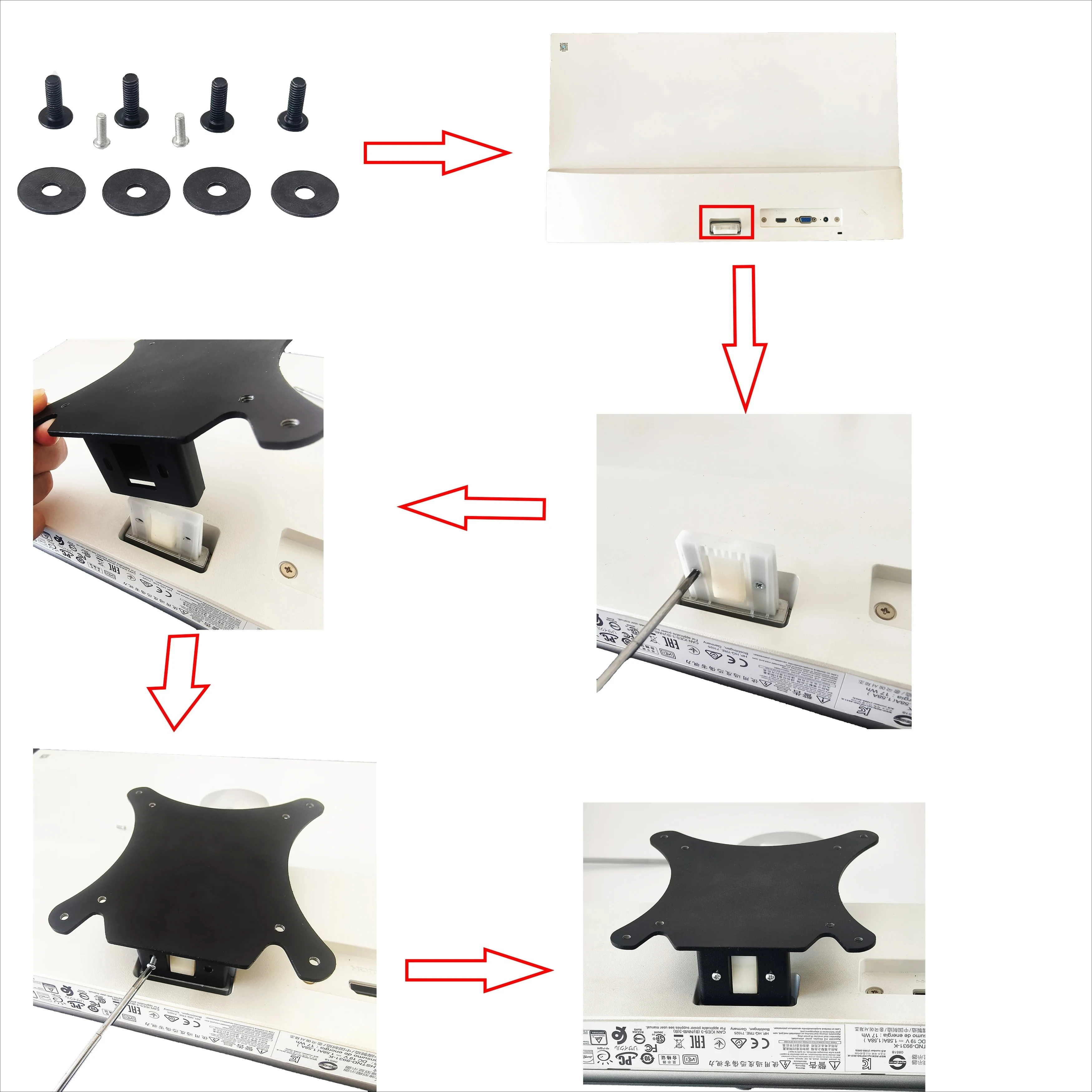 Nowy adapter do montażu ściennego VESA do monitorów LED HP 21.5 23 24 25 27 cali 22FW 23FW 24FW 25FW 27FW, uchwyt do montażu na ramieniu/biurku — zdjęcie produktu 6