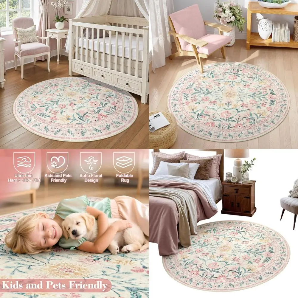 

Non-Slip Washable Boho Round Rugs, Soft Circle Carpets for Living Room, Girls' Room, and Nursery