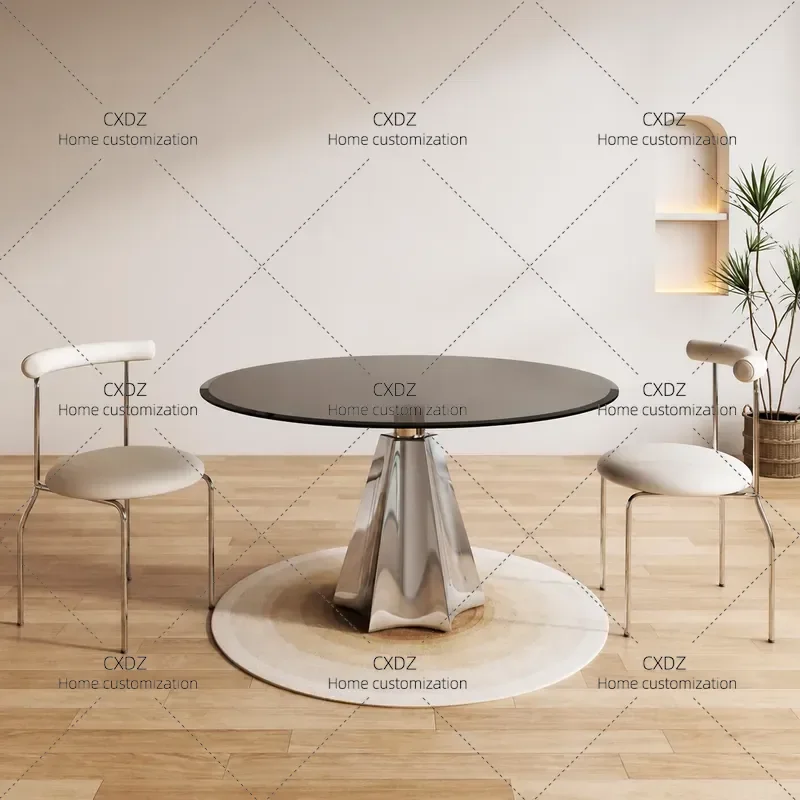 Tempered Glass Round Dining Table with Water Pattern for Small Apartment Home or Commercial Use Leisure Negotiation Table and