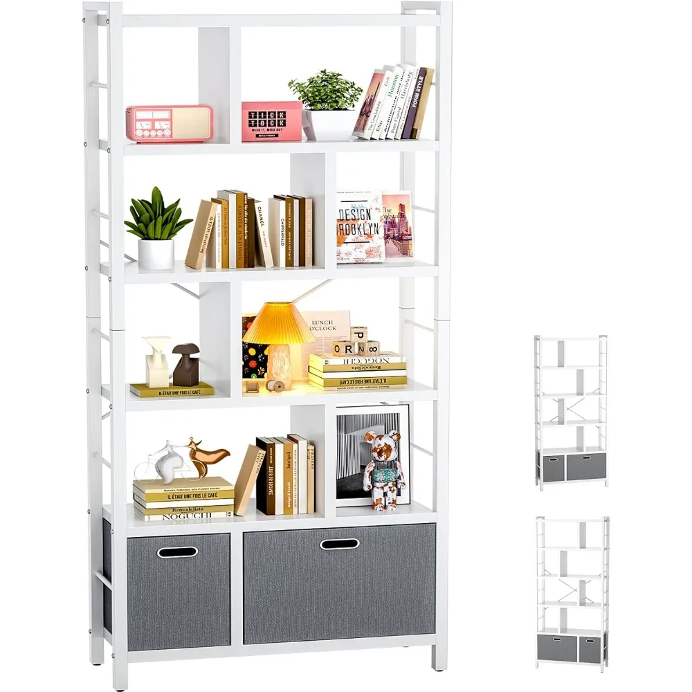 

74 Inch Tall Bookshelf, 6 Tier Bookcase with Drawers, Modern Book Shelf Display Standing Shelf Units with Storage