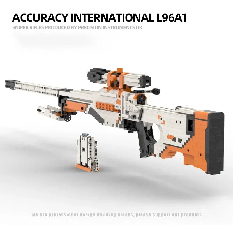 2000+ MOC CSGO Series AWP/AWM Assembled Model Building Blocks Asiimov Sniper Rifle Shootable Gun Weapon Adult Boy Birthday Gifts