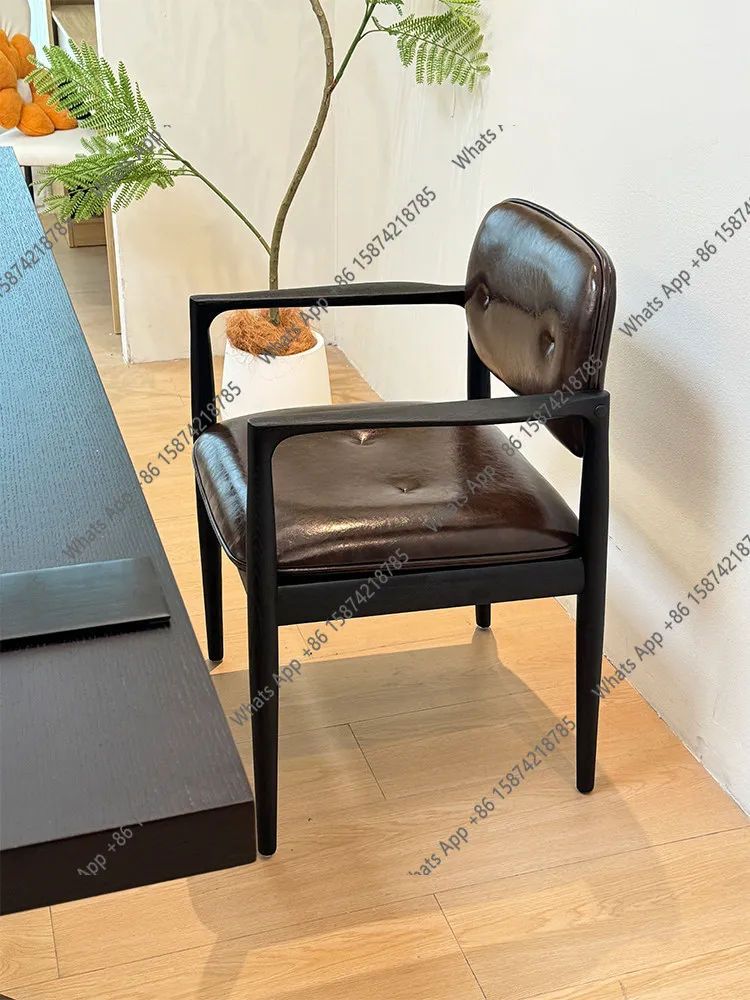 minimalist ash wood solid wood book chair high-grade oil wax leather minimalist style office chair