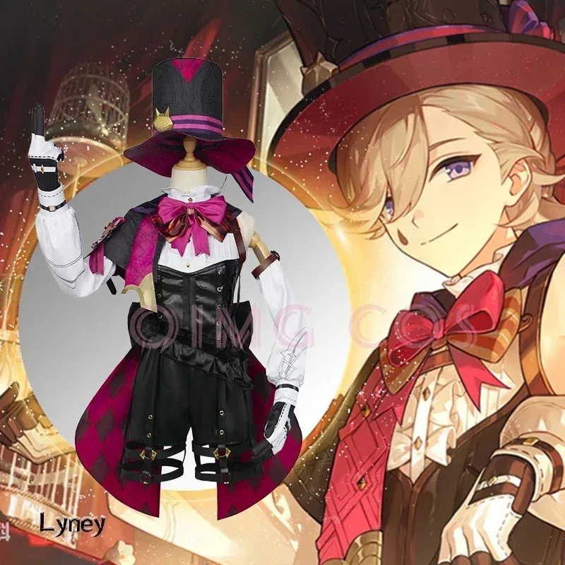 

Genshin Impact Lyney Cosplay Costume Adult Carnival Uniform Wig Anime Halloween Party Costumes Masquerade Women Game