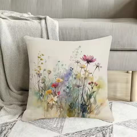 Watercolor Wildflowers Linen Pillow Cover - Elegant Home Decor, Soft Cozy, Unique Gift Idea, Modern Style, Vibrant Colors