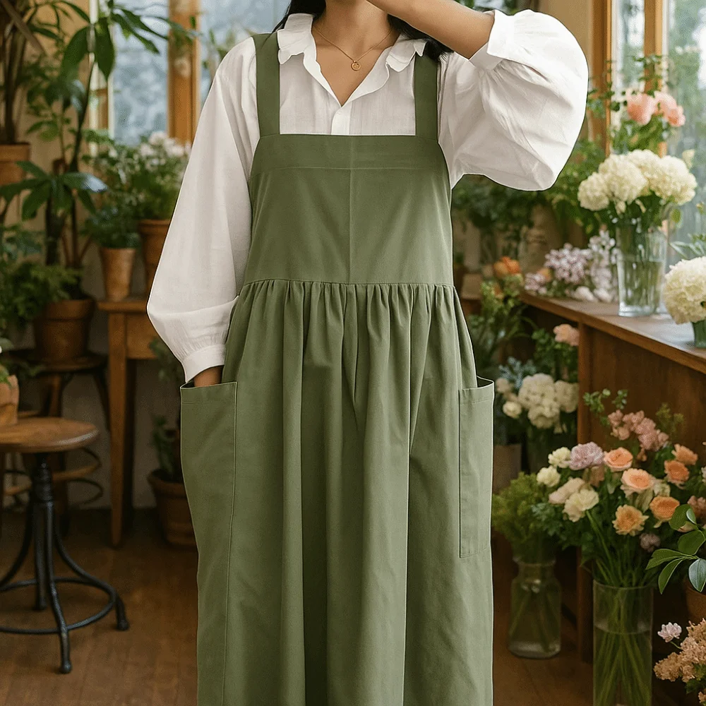 

Cotton Korean Style Apron Waterproof Large Size Cooking Apron Casual Adjustable Straps Gardening Work Uniform Cafe