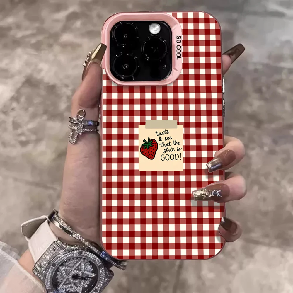 Niedliche Erdbeer-Karo-Hülle für iPhone 16 17 15 Pro Max Hüllen iPhone 17 11 12 13 ProMax 14 15 16 Plus 8 XS XR Stoßfeste Schutzhüllen – Detail 7