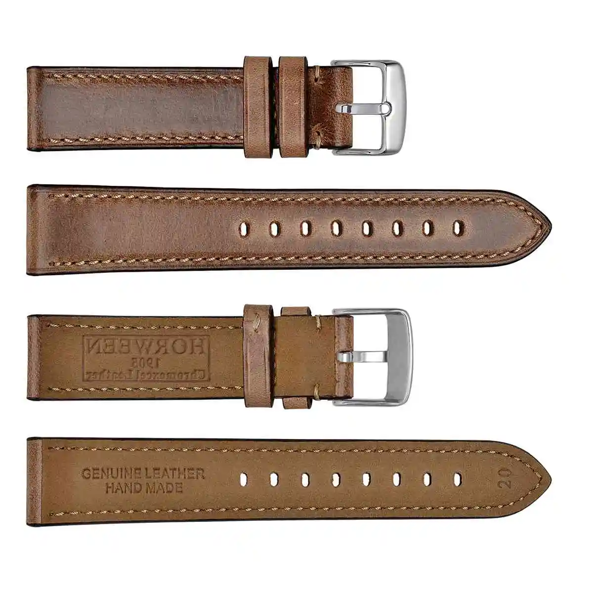 WOCCI Horween Chromexcel Leather Watch Band for Men Women 18mm 19mm 20mm 21mm 22mm 23mm 24mm Replacement Wrist Belt Bracelet