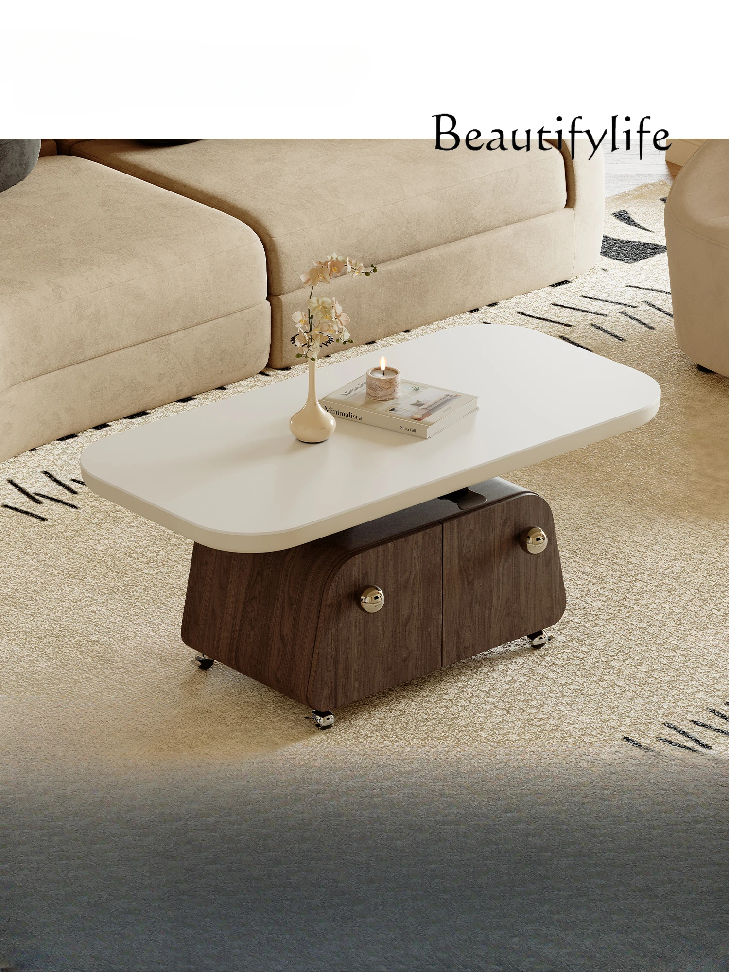 

Chinese Ancient Style Creative Small Apartment Movable Coffee Table Two-in-One Lifting Stone Plate