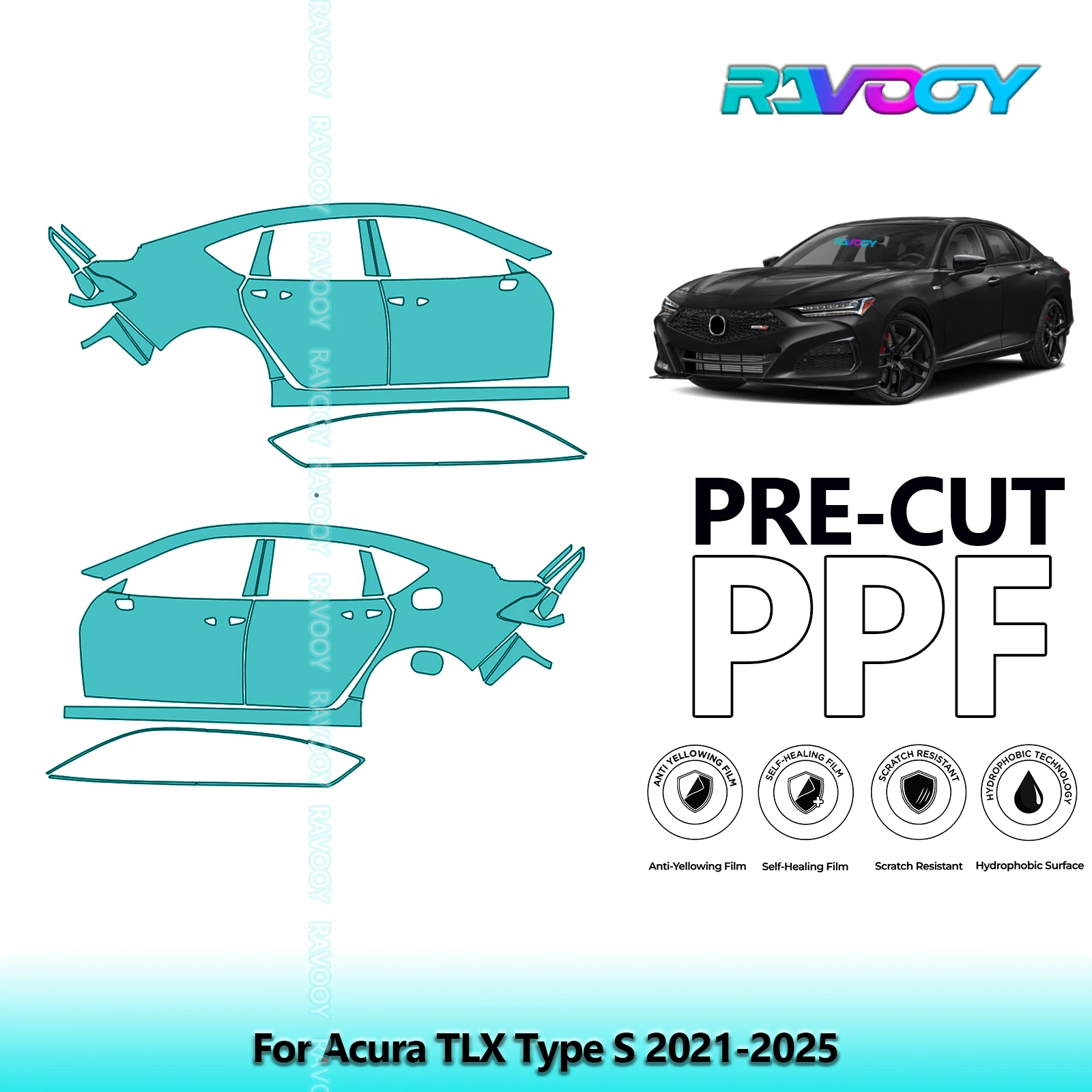 

For Acura TLX Type S 2021-2025 8.5mil Clear Matte Pre-Cut PPF Door & A/B Pillar Kit TPU Paint Protection Film Set