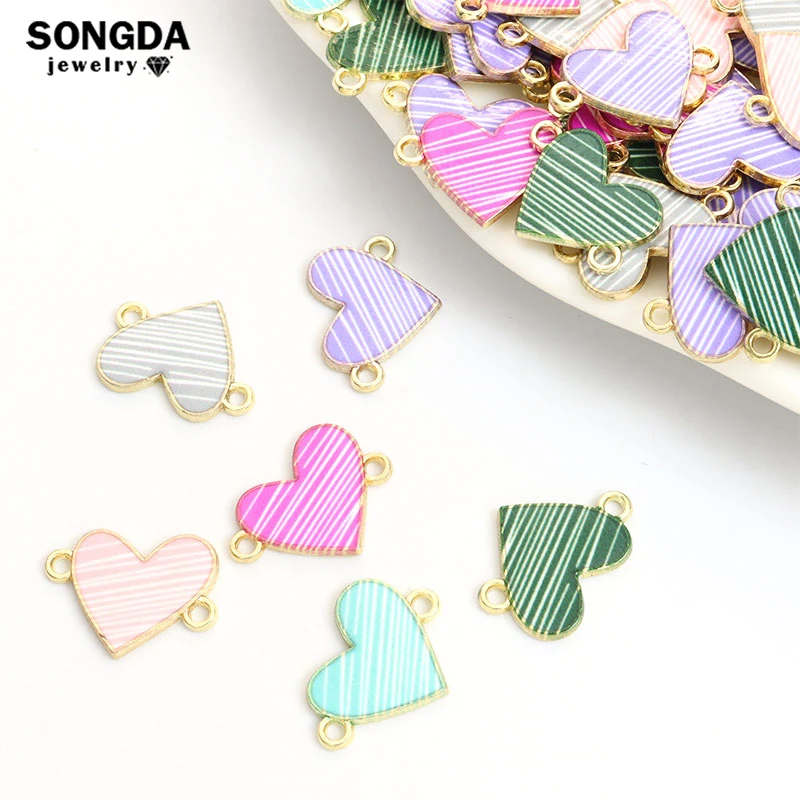 10pcs Trendy New Style Heart Enamel Connectors Love Heart Drip Oil Metal Charms for Woman Girls DIY Making Elegant Cute Jewelry