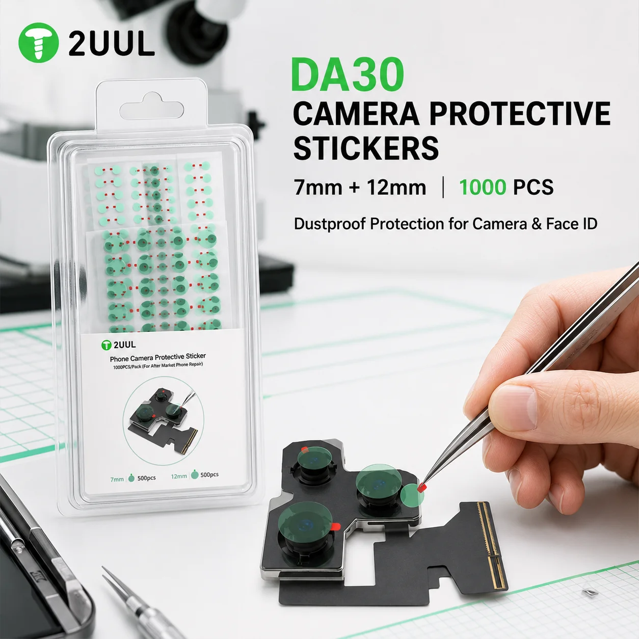 2UUL DA30 1000PCS Phone Camera Protective Stickers 7mm 12mm Dustproof Film for Lens Face ID Dot Matrix Repair Tool