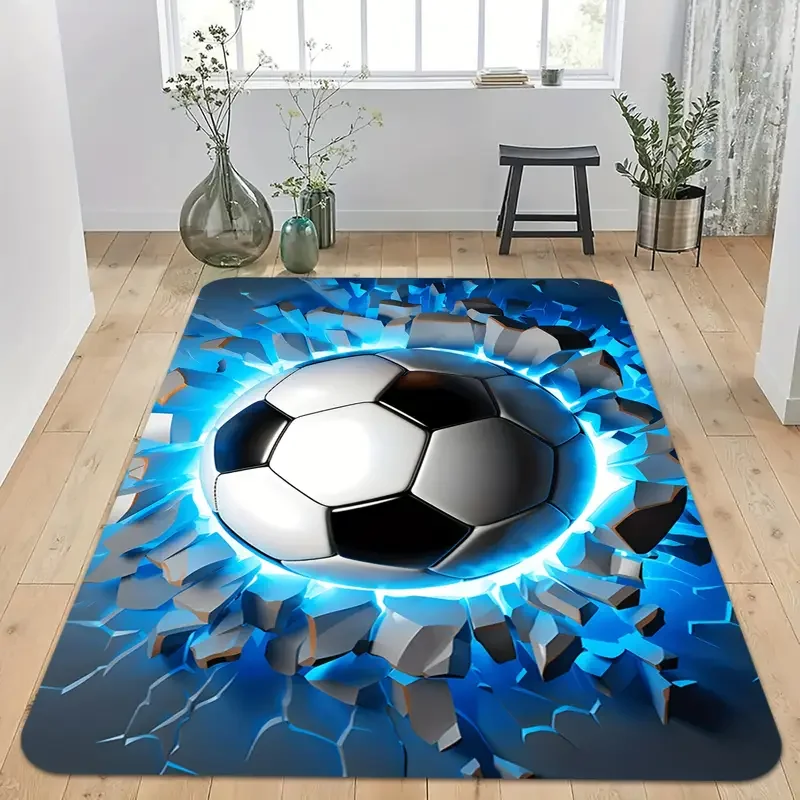 3D Ball Soccer Carpet Living Room Floor Mat Non Slip Bedroom Doormat Washable Home Hallway Area Decor Rug  Kids Play Area Rug