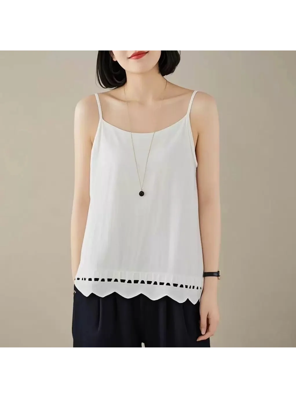 Lace Strap Tank Top Women's Summer New Style Loose Fit Sleeveless Cotton 95% Elastic Fiber Base Shirt Inner Wear Outer Wear