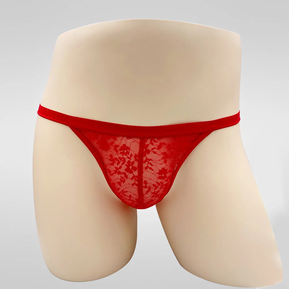 Men's G-Strings Sexy Exotic Lingerie Sheer Lace Flower Pattern Back Hollow Out Thong Briefs Super Comfortable