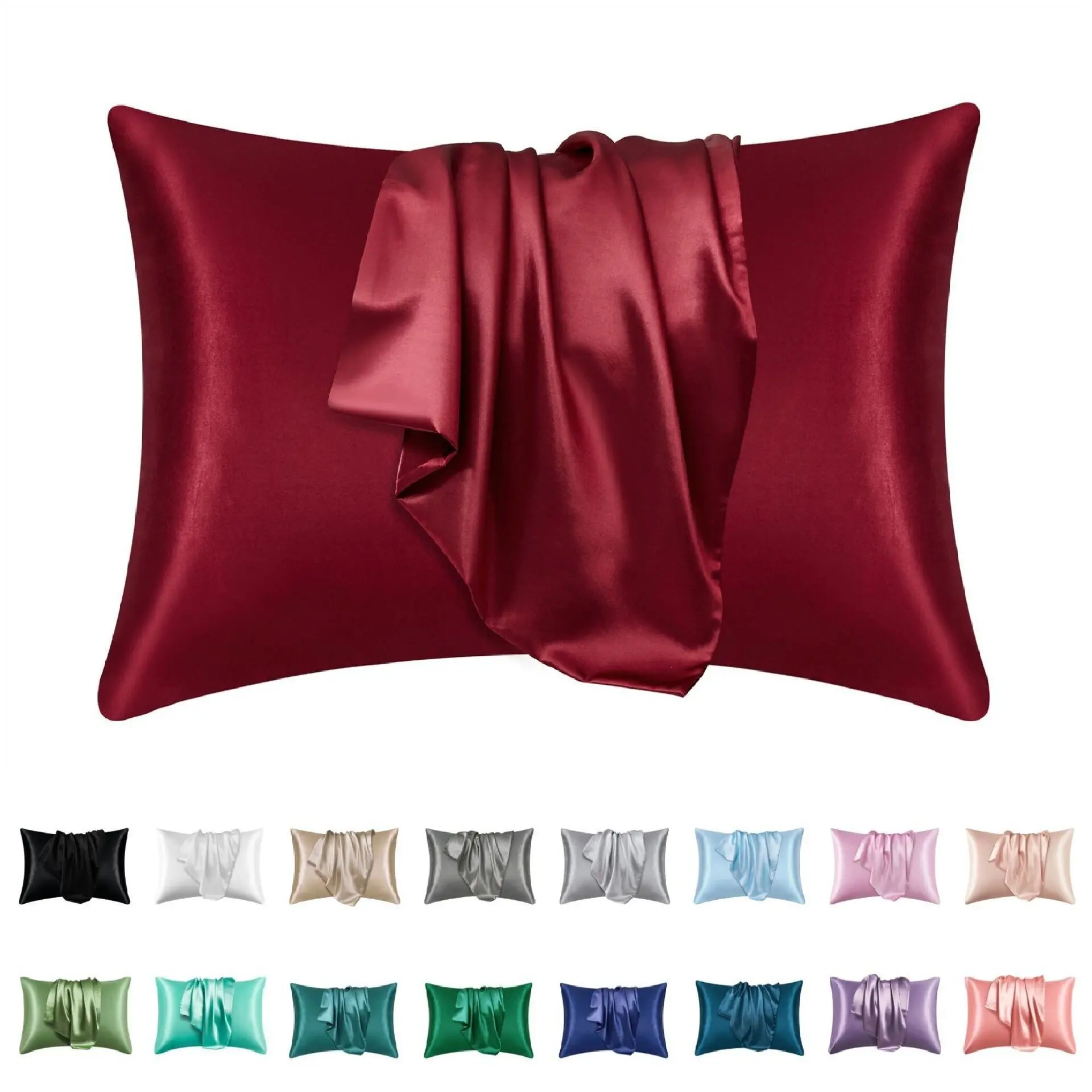 

Pair of solid color imitation silk pillowcases satin pillow case envelope pillow