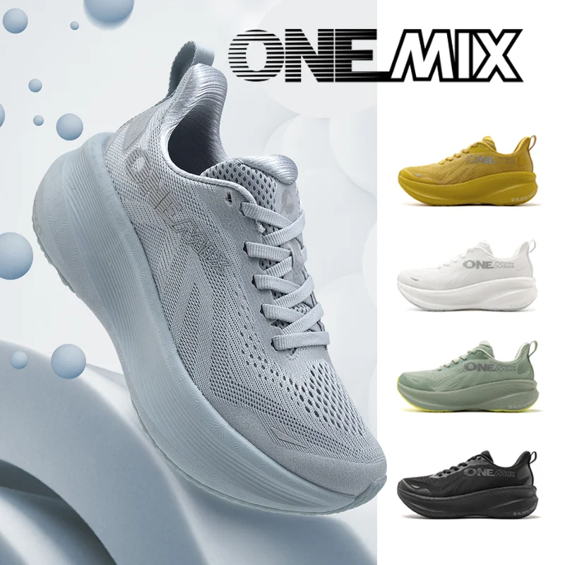 ONEMIX Men Mesh Running Sneakers Light Cushion Shock Absorbing Non-Slip Soft Sole Versatile Gym Walking Training Sport Shoes