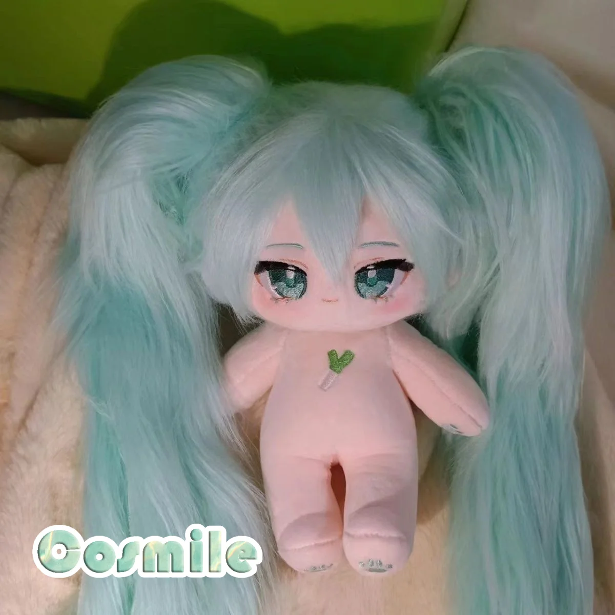 No attributes Kpop Star Idol Girl Group Cute Kawaii Green Bunches Hair Stuffed Plushie Plush 20cm Doll Body XM