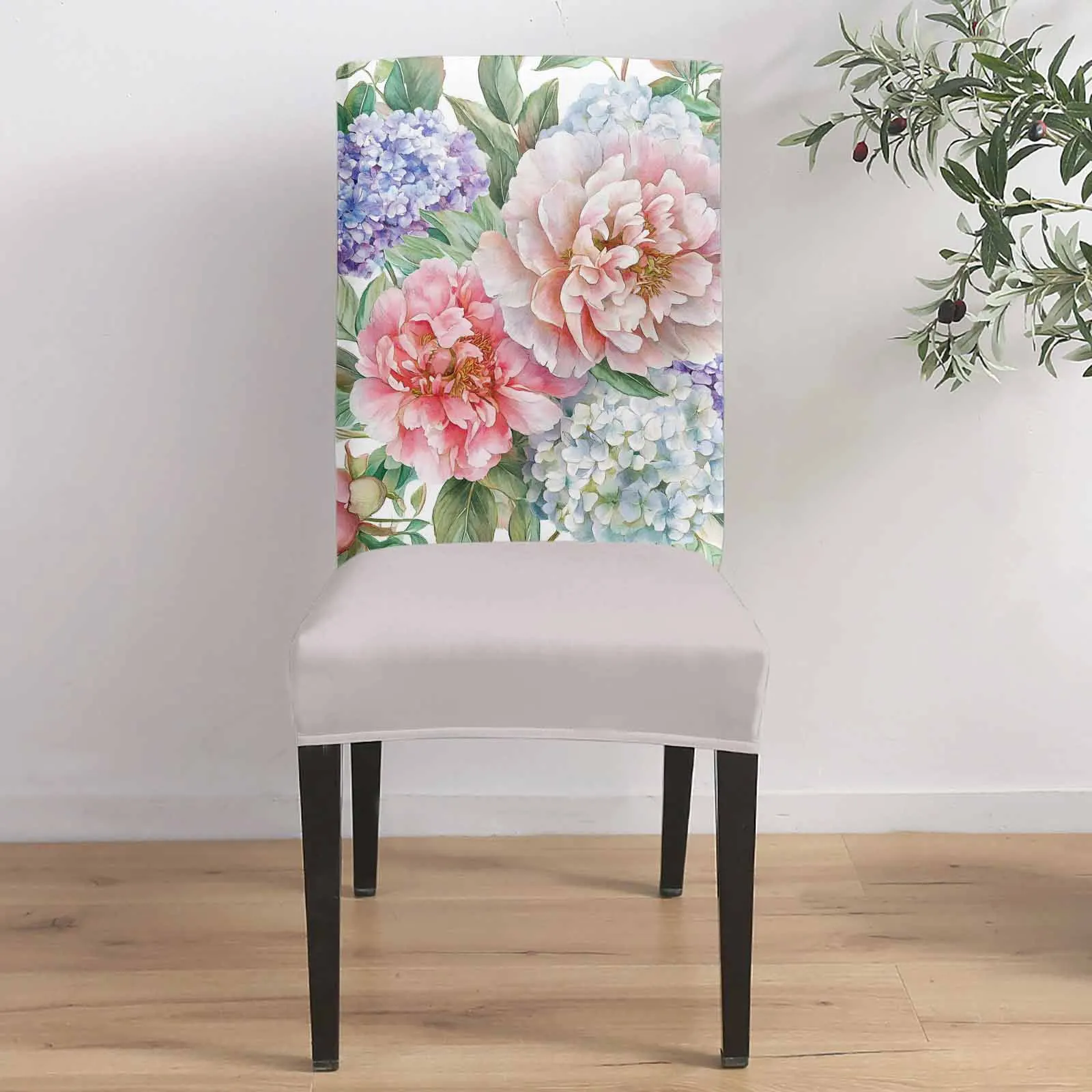 

Vintage Pink Flower Plant Chair Cover for Dining Room Spandex Stretch Seat Cover for Wedding Banquet Party Seat Case