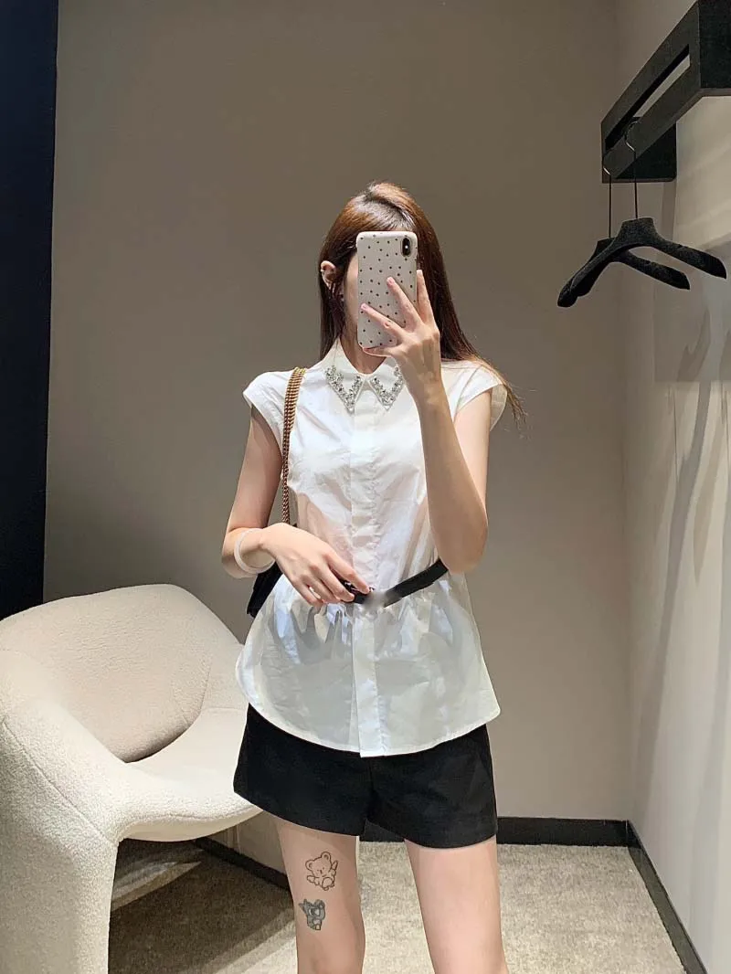 

Casual style women's shirt, fashionable and exquisite slim fit belt, slimming sleeveless top, handsome and versatile