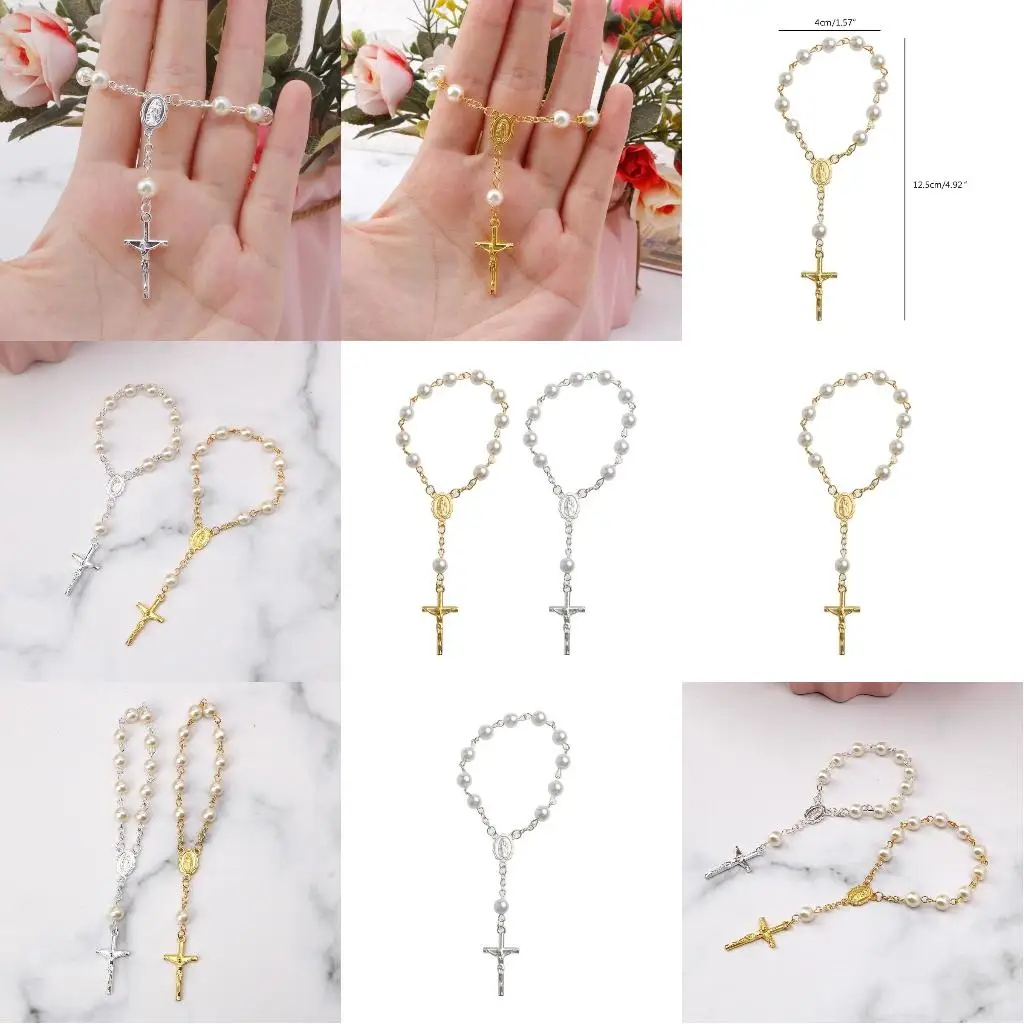 Baptism Rosary Faux Pearls for Cross Bracelet for Baby Shower Party/Wedding/Gift
