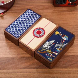 Vintage Exquisite Embroidered Solid Wood Jewelry Box Walnut Portable Jewelry Box Necklace Ring Wooden Storage Box