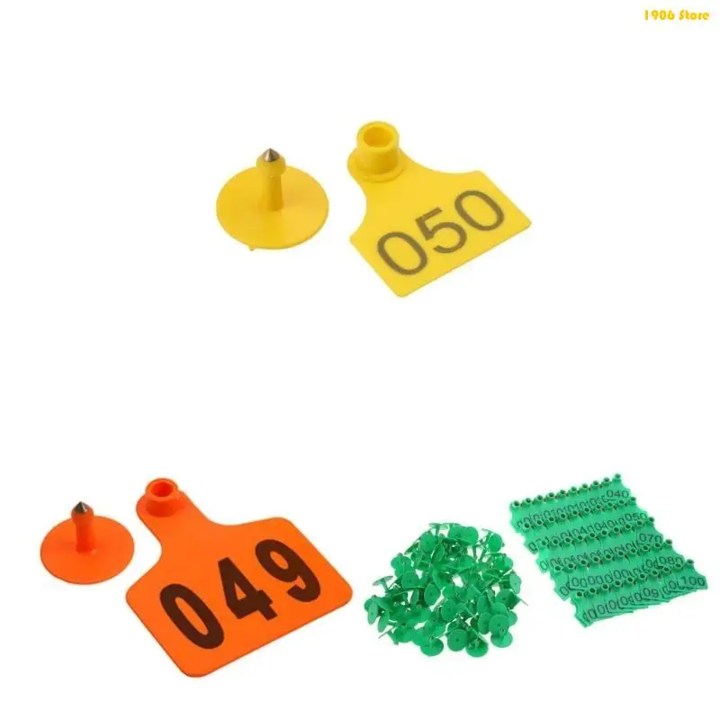 U1JB Numbered Plastics Livestock Ear 1-100 Animal Green Yellow