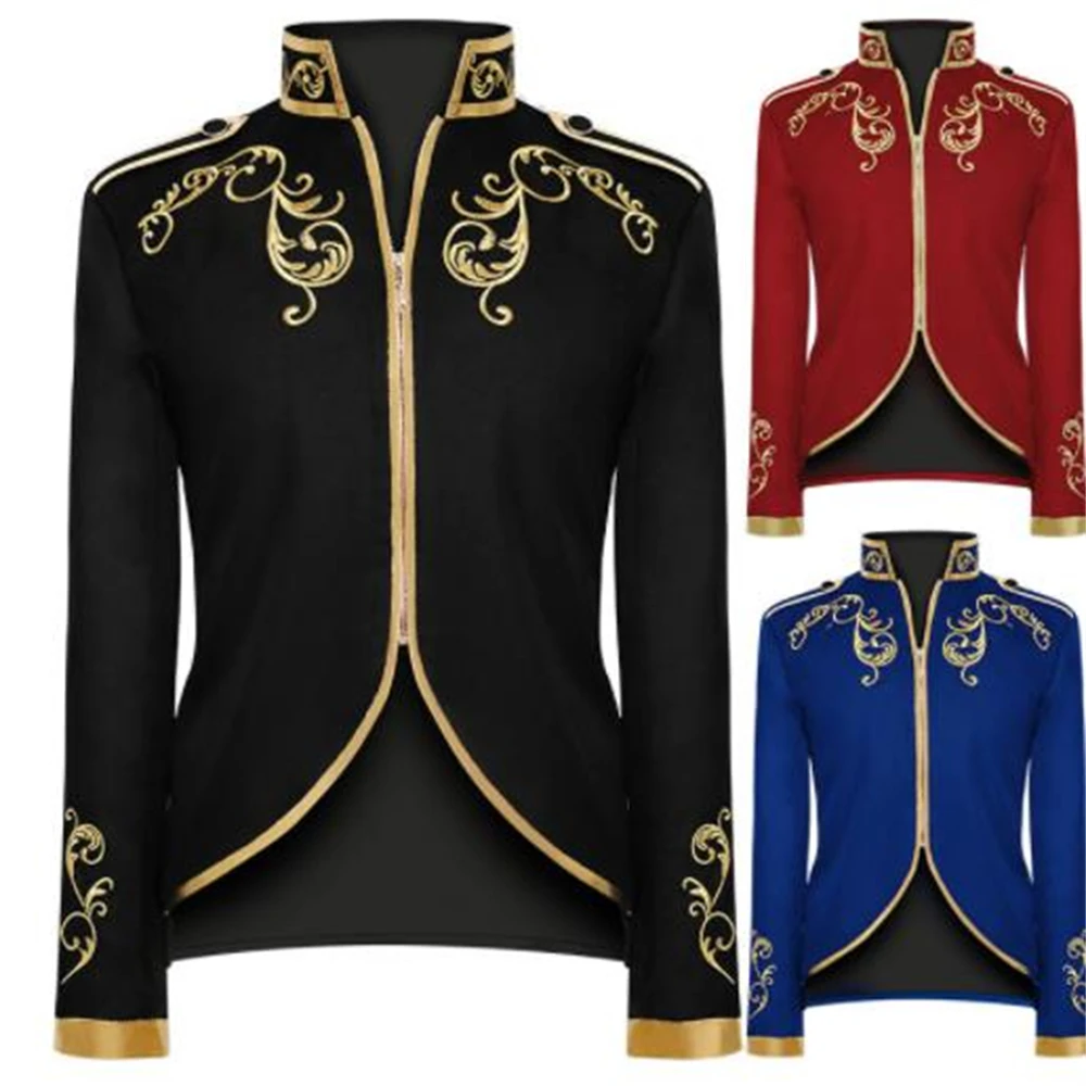 Golden Embroidery King Prince Renaissance Medieval Men Custome Cosplay Adult Long sleeve Party Jacket outwear Coat Hot Sale 3XL