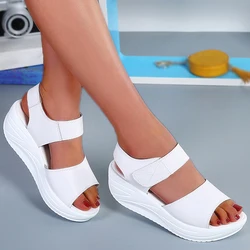 Sandalias de tacón suave con plataforma para Mujer, zapatos de cuña con punta abierta, para verano, 2024