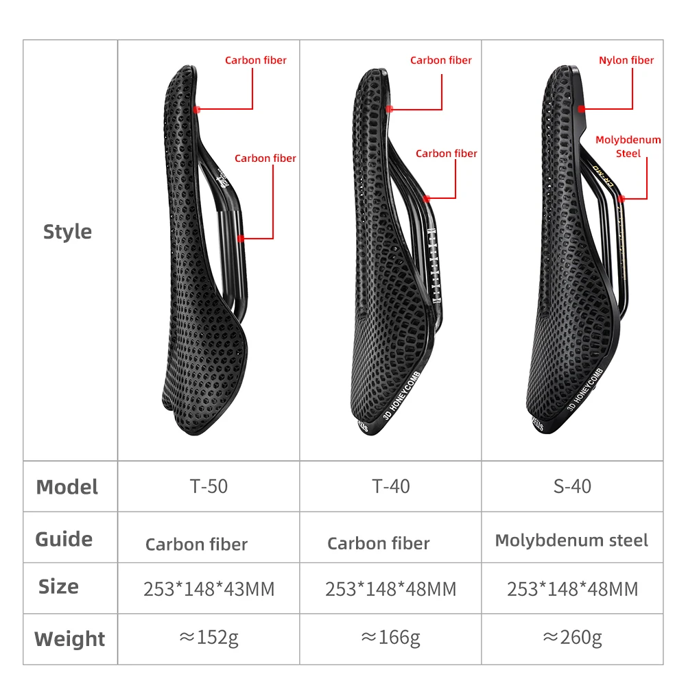 ZEIUS Carbon Fiber 3D Printed Bike Saddle Ultralight Bicycle Cushion Breathable Hollow Road MTB Mountain Bike Seat