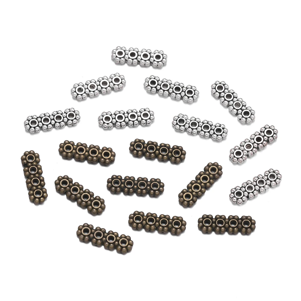 20pcs/lot Antique Silver Color Spacer Beads For Jewelry Making Bracelet DIY Three Holes Spacer Beads Charm Spacer Beads
