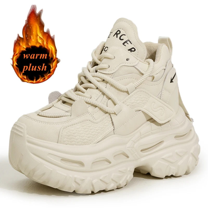 

AUTUSPIN 9cm 10cm Women's Vulcanize Shoes Winter Retro High Platform Ladies Sneakers Outdoor Warm Short Plush Woman Footwear