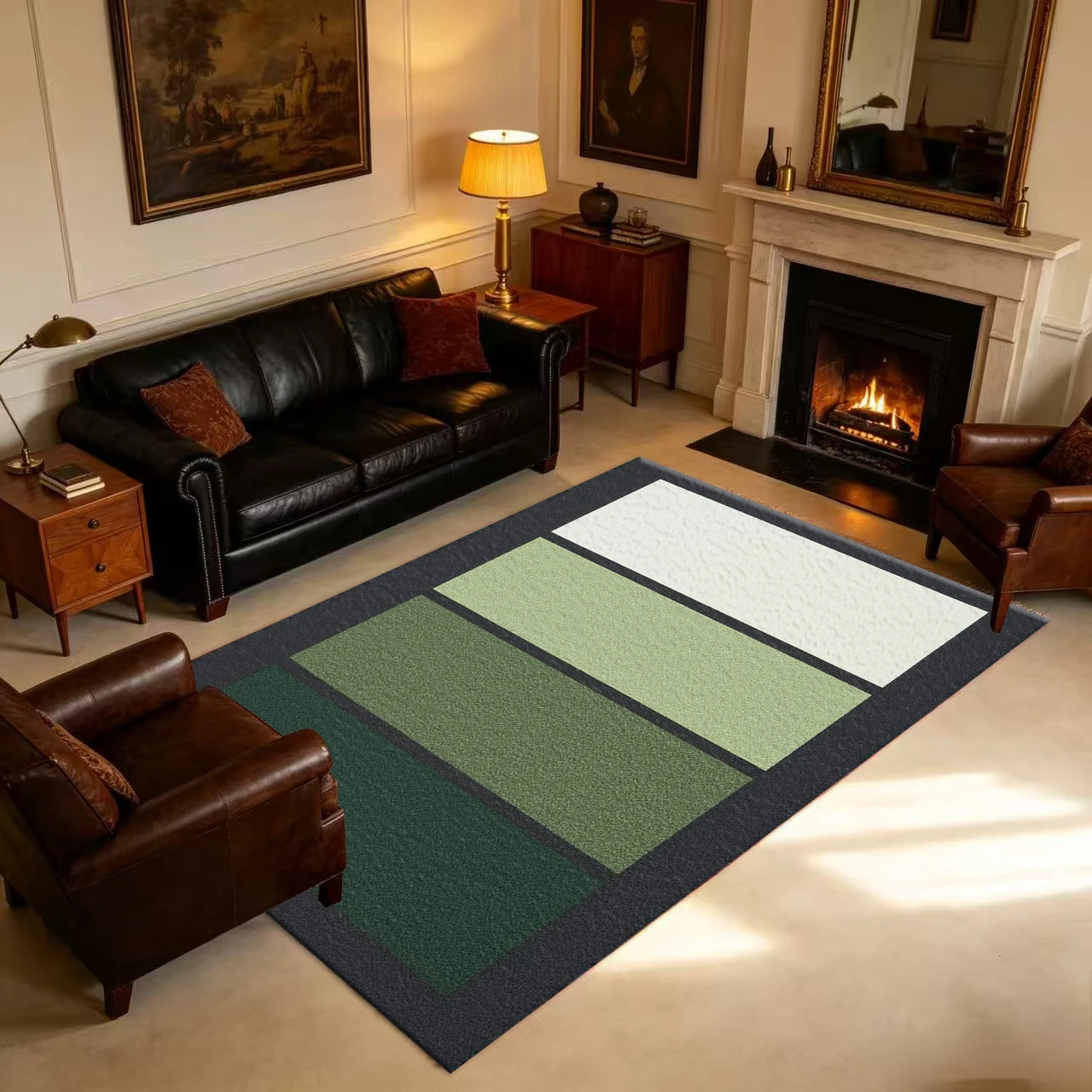 Gradient Green Vertical Stripe Carpet Flooring Anti-Slip Minimalist Color Block Floor Rug For Living Room Bedroom Home Decoration