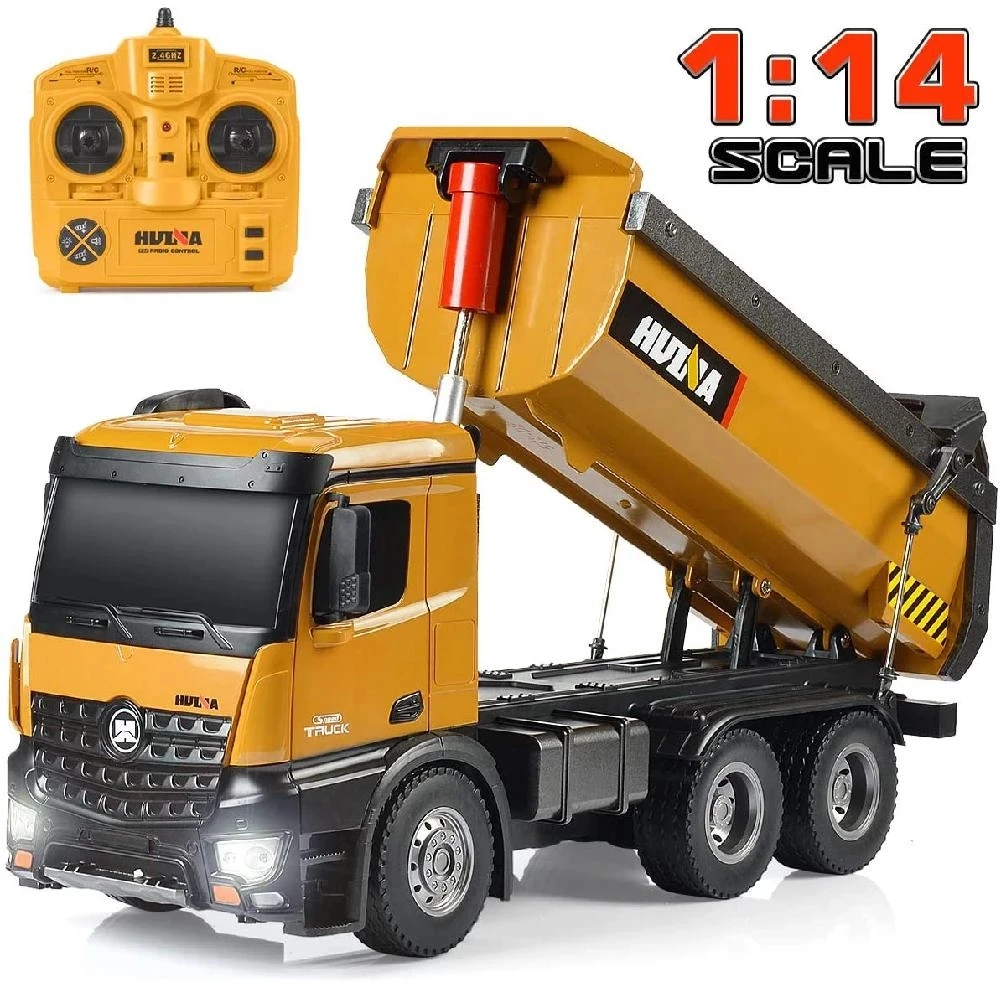 1:14 Large 10CH 5KG Auto Self-Unloading Earth-loading RC Excavator Construction Car With Led Light Engineering Transport Vehicle