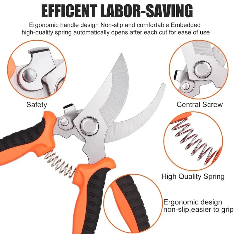 Vendita calda forbici da potatura in acciaio inossidabile set di attrezzi da giardinaggio frutteto potatura di rami di fiori strumento di potatura di rami da giardino potatura