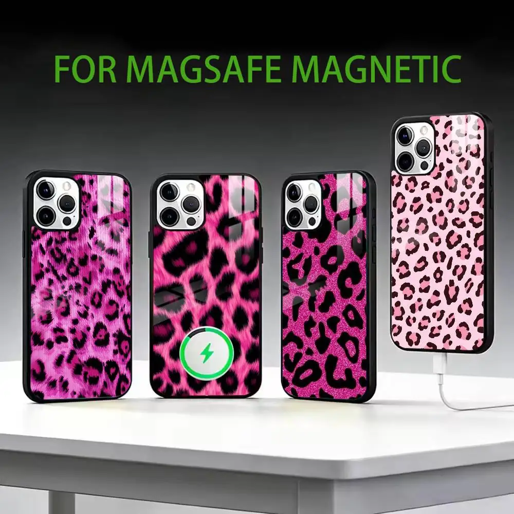 

l-Leopard Pink Tiger Phone Case For iPhone17,16,15,14,13,12,11 Plus,Pro Max Magnetic For Magsafe Wireless Charging