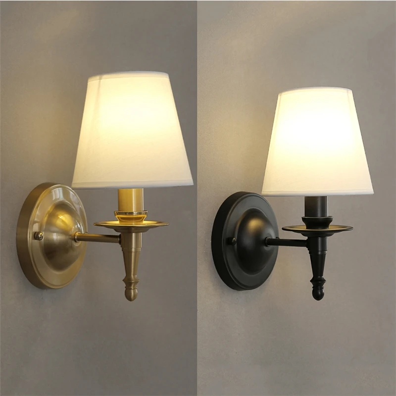 E14 Linen Lampshade Wall Lamps Nordic Hotel Room Bedside Wall Lights Home Decor Living Room Bedroom Lamp Industrial Luminaire