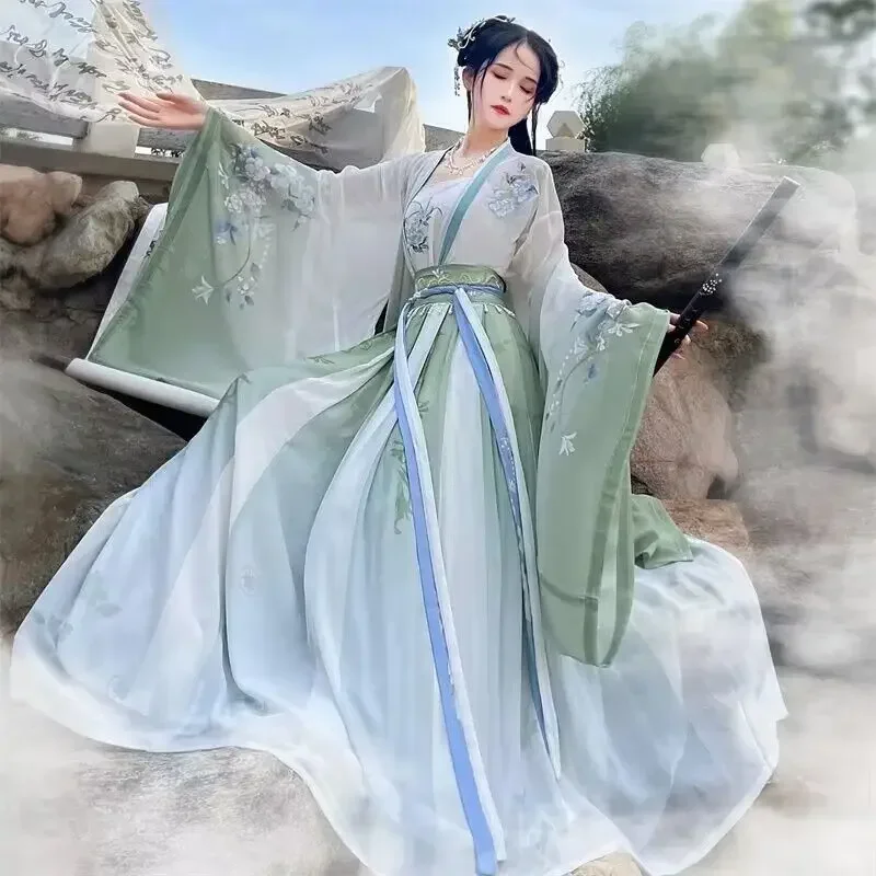 Hanfu Dress Women Chinese Traditional Cosplay Costume Ancient  Gradient Green&Blue Hanfu Dress 2023 Summer Dress Plus Size XL