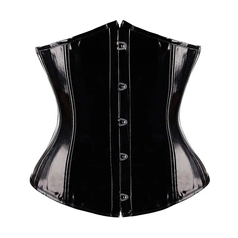 Corsé de vinilo de PVC negro para mujer, corpiño deshuesado con realce debajo del busto, Korsett gótico Punk para mujer, corsé frontal de talla grande Korse Sexy