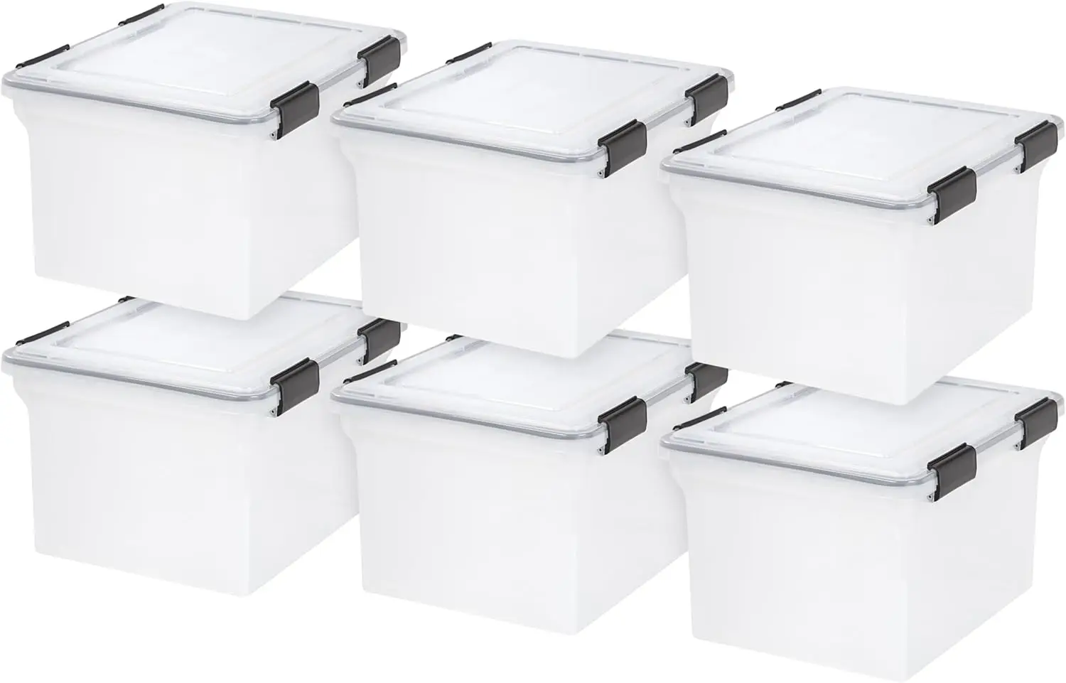 

32 Quart Clear Plastic Storage Box with Black Buckles, Durable Lid and Seal, Secure Latching, 6 Pack for Organizing