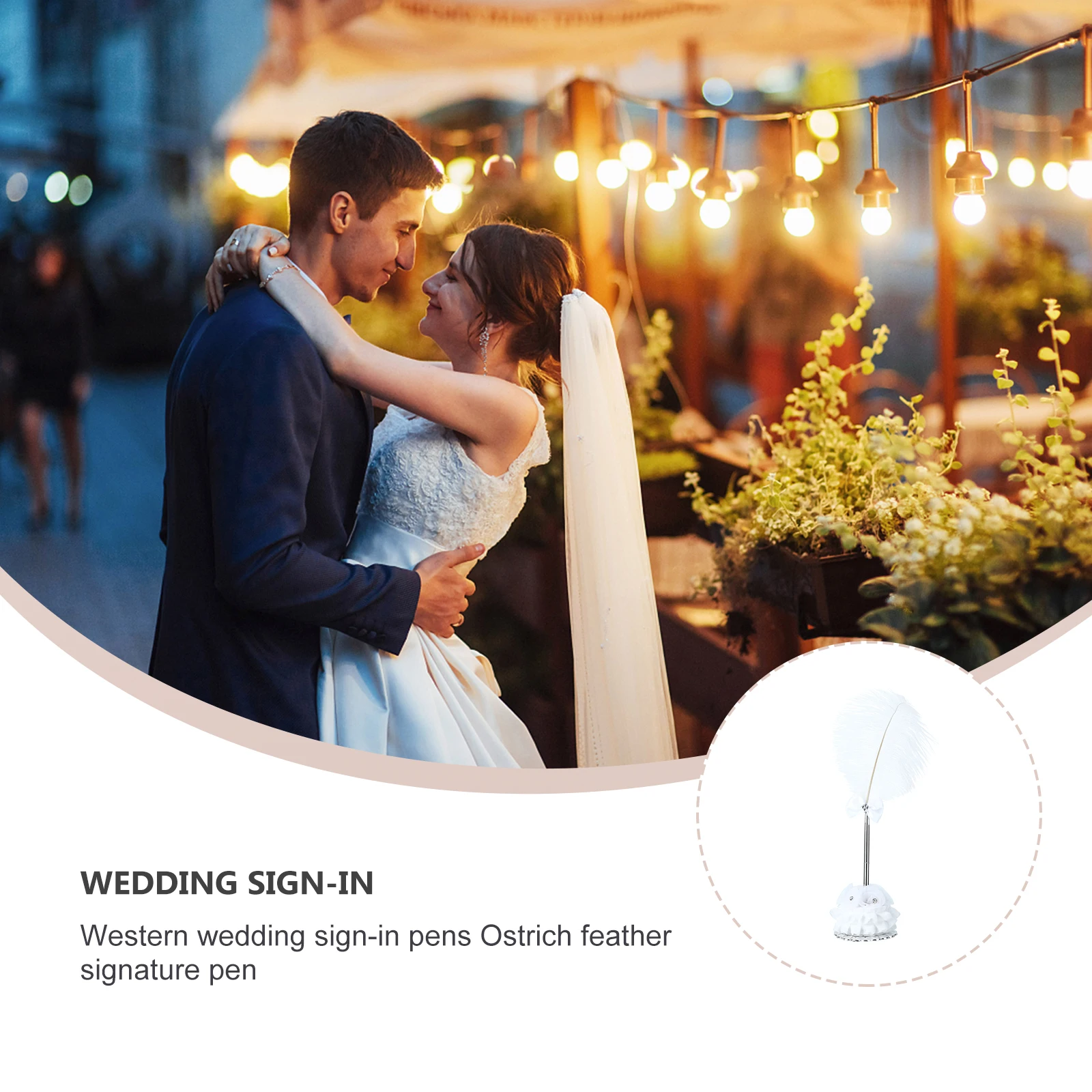 

1 Set Premium Water Diamond Signing Pen Elegant Wedding Supplies Ostrich Feather Writing Pen Durable Party Accessory