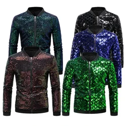 2024 New Fashion Plaid Versatile Mens Jackets, Large Size Nightclub Dance Performance Party Beaded Collar Color Collision Blazer