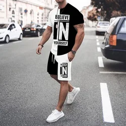 Herren Sportswear Trainingsanzug Sommer Gedruckt Glauben Sie Selbst Oansatz T-Shirt + Shorts Mode Lässig Übergroßen 2 Stück Set