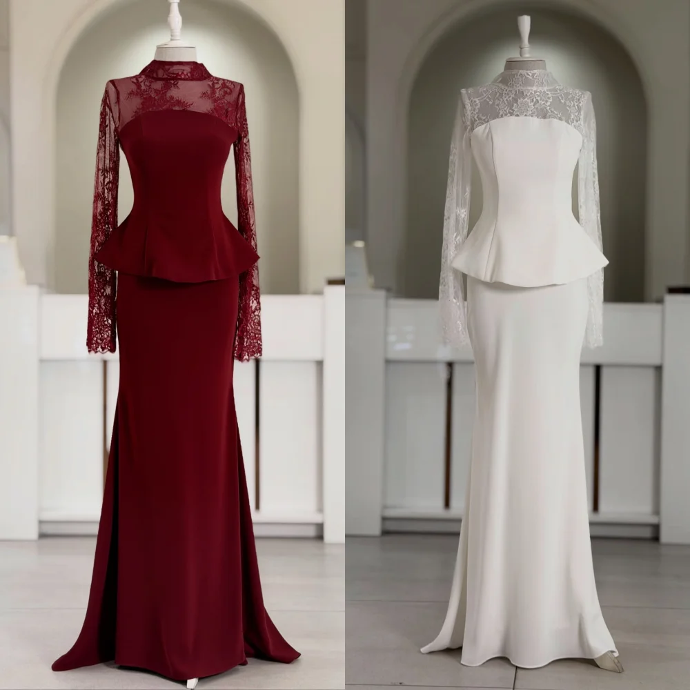 

Customized High Quality Jersey Pleat Mermaid High Collar Long Dresses Bespoke Occasion Party Simple Modern Style