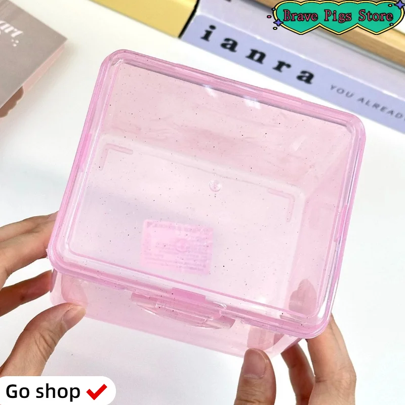 

Transparent Blue Pink Storage Box Photo Small Card Plastic Storage Box Office Desktop Storage Box Classification Box Stationery
