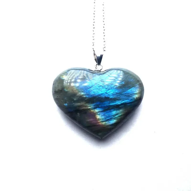 Natural Heart Labradorite Pendants 925 Silver Moonstone Sun Stone Necklace Divination Spiritual Meditation Fine Jewelry image 6
