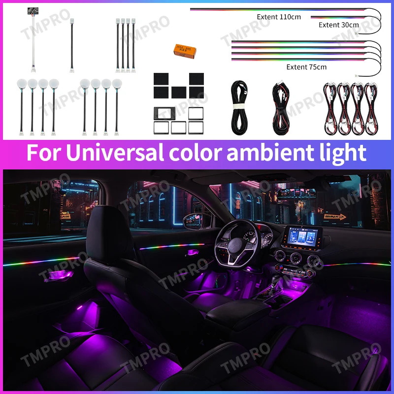 

Universal Ambient LED Light Car Interior Symphony FullColor Streamer RGB 64Color Hidden Acrylic Strip Decoration Atmosphere Lamp