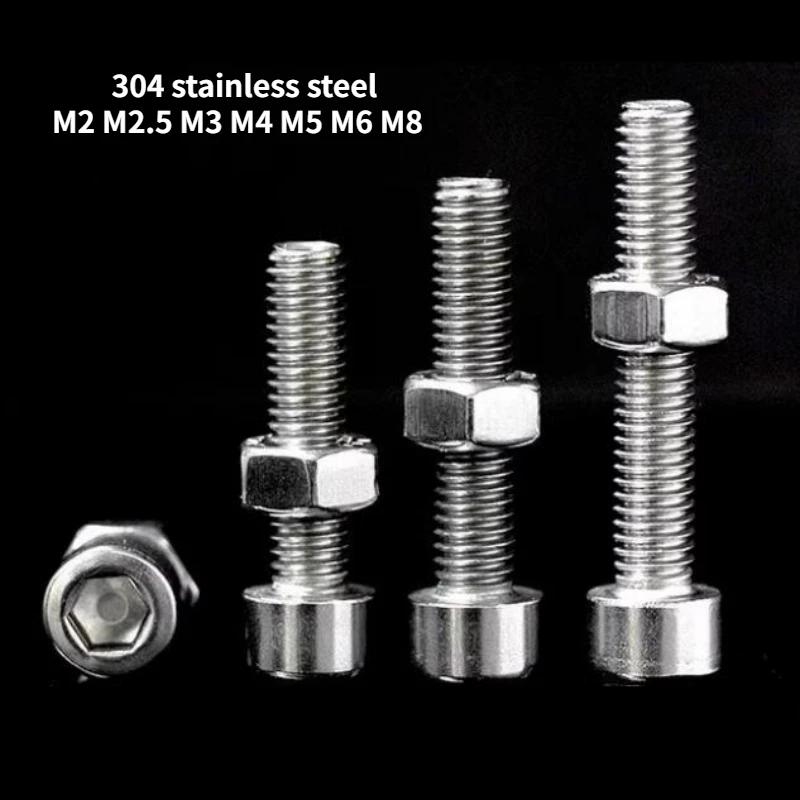 10-100 Sätze m2 m2, 5 m3 m4 m5 m6 m8 2,5 Edelstahl glatte Sechs kant schraube Schraube Mutter Satz Gewinde länge 3mm ~ 50mm