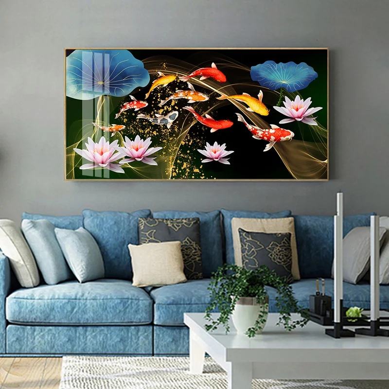 

DIY full Diamond Embroidery,Round Diamond 5D lotus, koi, nine fish Landscape Living room decoration rhinestone Diamond painting