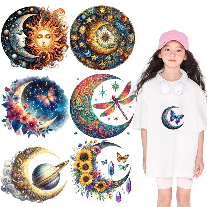 Mysterious Moon Iron On Patch dtf transfers ready to press Heat Transfer  Children\'s clothing Iron on transfer Clothes