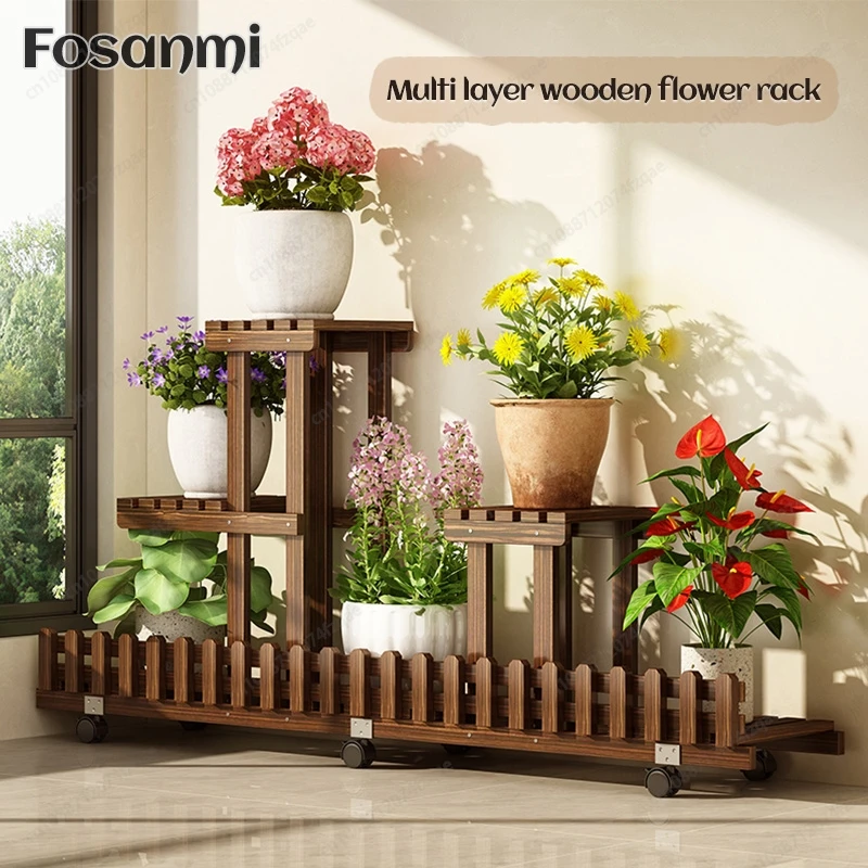 Balcony Courtyard Floor-standing Plant Display Stand Garden Plant Placement Storage Wooden Shelf Multi-purpose Flower Rack